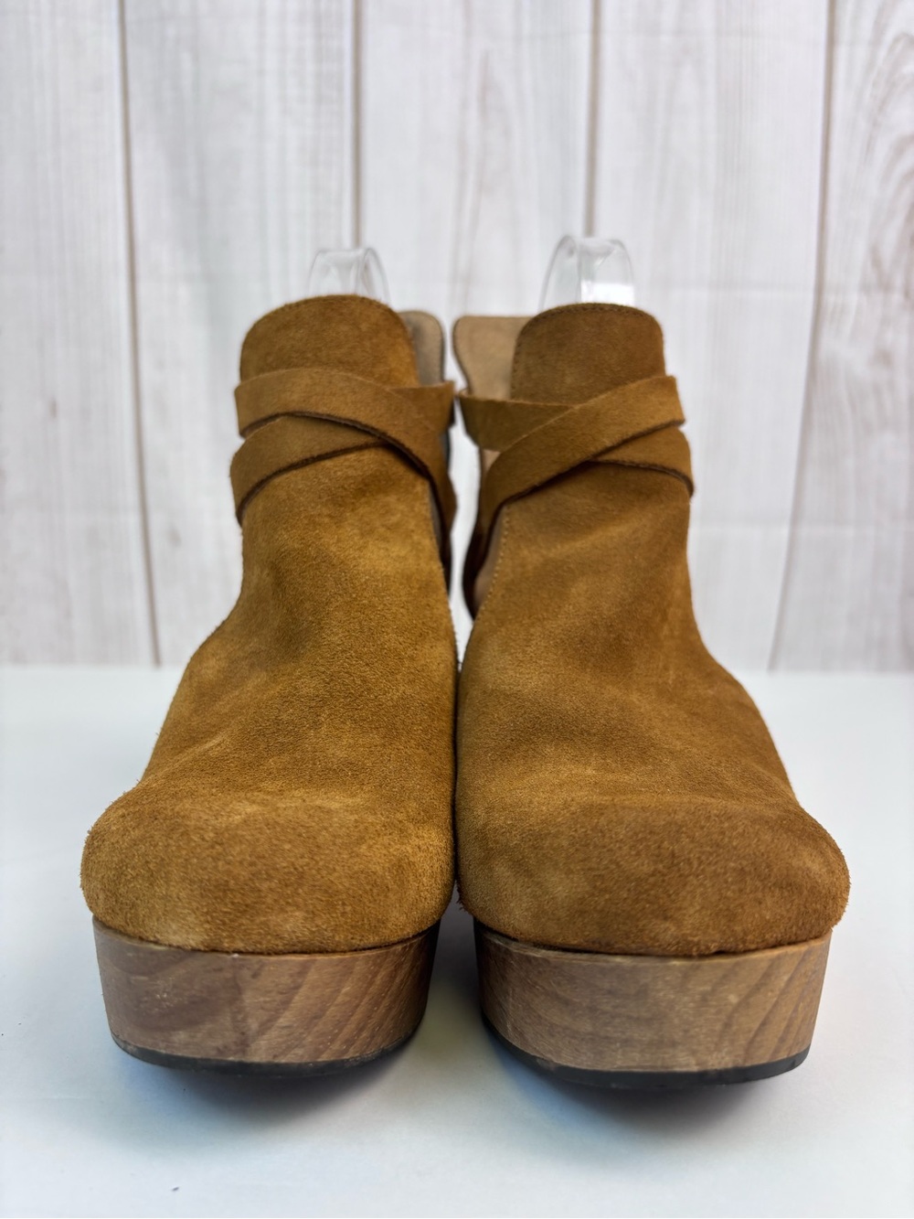 Free People Clog Heels Suede Chunky Wood Platform Block Heel Shoe Brown Sz 39/9 - Picture 7 of 16